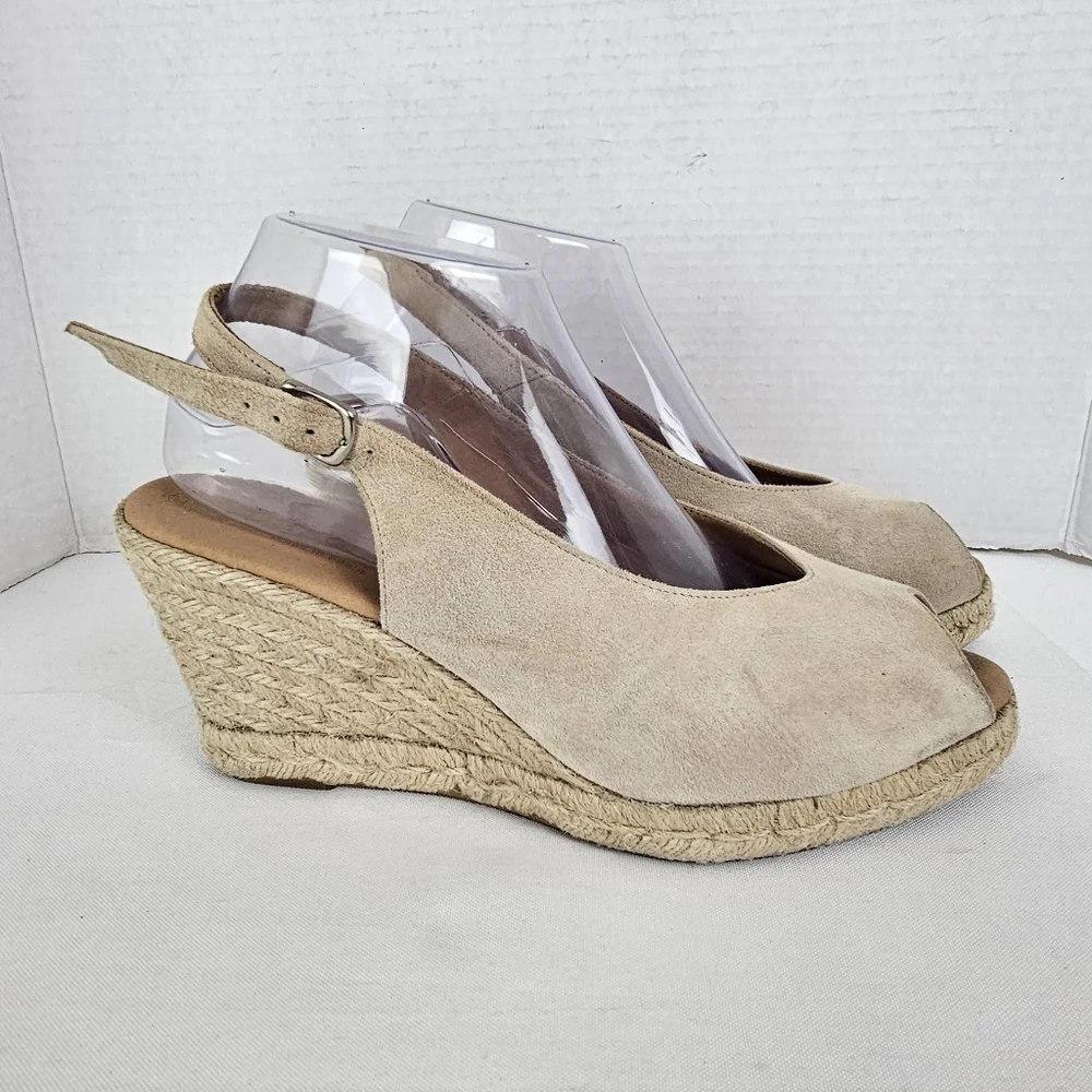 Paseart Spain Beige Suede Espadrille Wedge Slingback Sandals Size 40 US 9-9.5